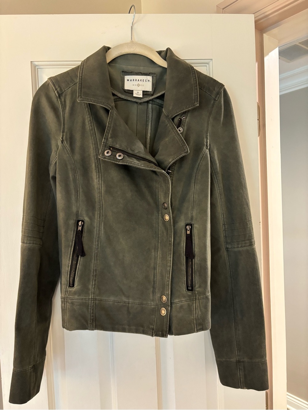 Marrakech Olive Leather Bomber Jacket
